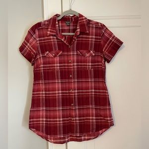 Eddie Bauer Lightweight Short Sleeve Button Down Plaid Top